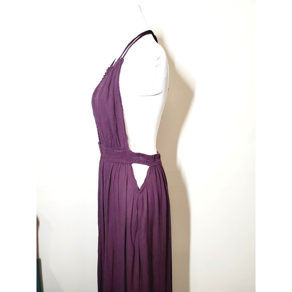 Free People Womens Large Garden Party Maxi Dress Tassels Side Slit Cut-Outs Boho - Picture 6 of 13